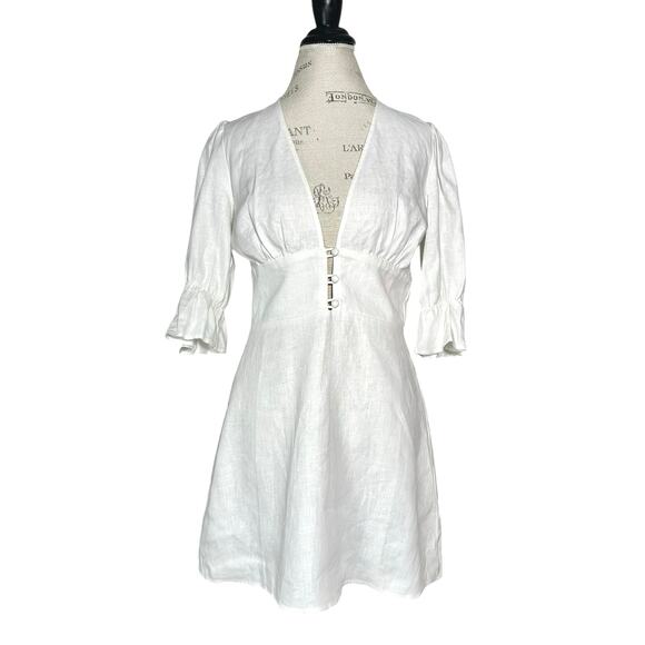 Reformation | Women | Simi White Linen Chic Romantic Ruffle Mini Dress | Sz 8 - Picture 2 of 16